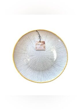 Set of 2 Pearl Look Handcrafted Glass Salad Plates Gold Rim 8.25” Made in Turkey